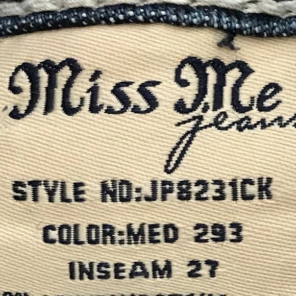 Miss Me Signature Cuffed Skinny Jeans Women 25 Blue Low Rise Aztec Patch Flap - Picture 15 of 16